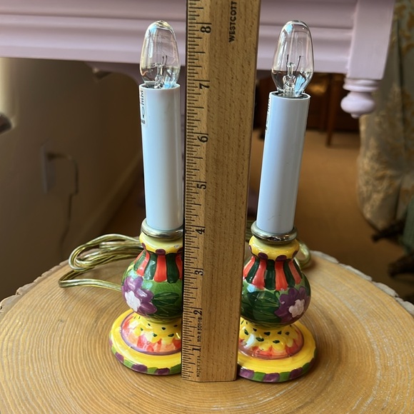 One Pair of Small Decorative Lamps, Hand Painted, No Shades, 8” Inches Tall - Picture 4 of 5